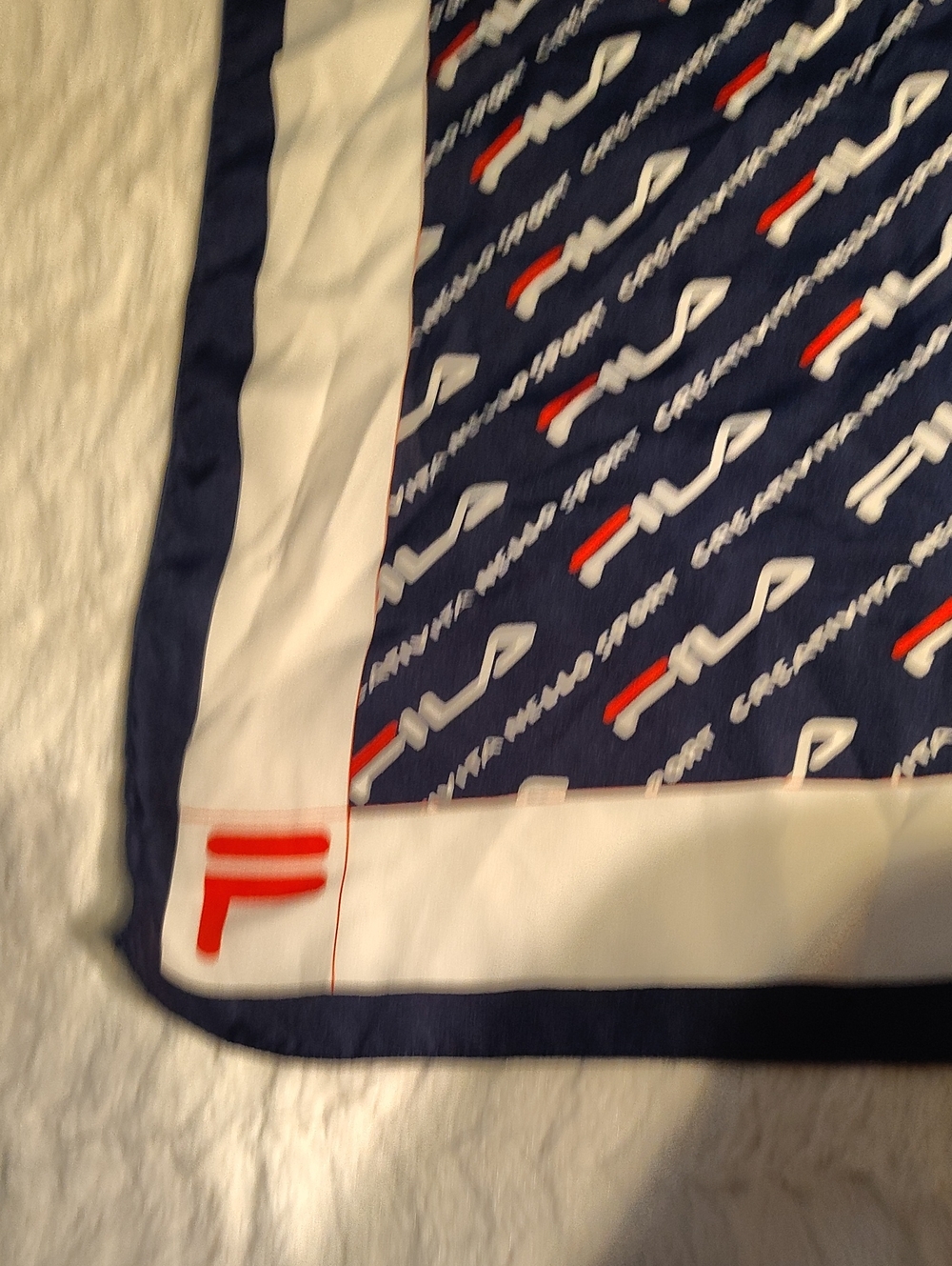 Fila Navy, White and Red Logo Square Silk Scarf - Picture 3 of 5